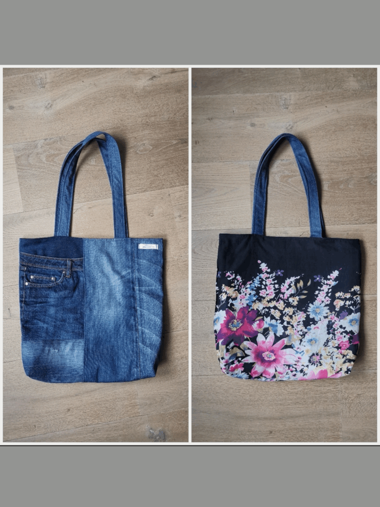 “Een prachtige tas 🤍🩵💙🩷” Een lieve herinnering dichtbij. Gemaakt van haar broeken en haar sjaal.